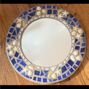 Blue and white star and shell Mosaic Wall Mirror.